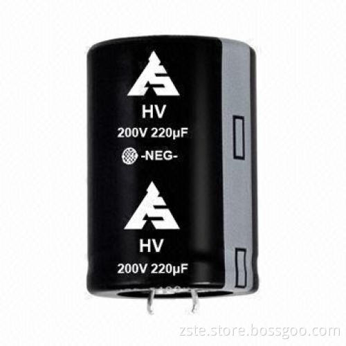 New snap-in aluminum electrolytic capacitor with wide temperature, 200V, 220uf, 3000hrs